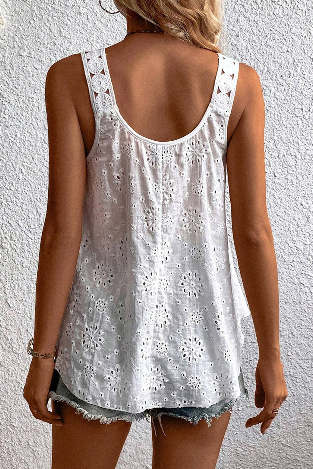 Eyelet Round Neck Wide Strap Tank