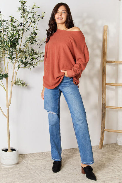 BOMBOM Drop Shoulder Long Sleeve Blouse with Pockets